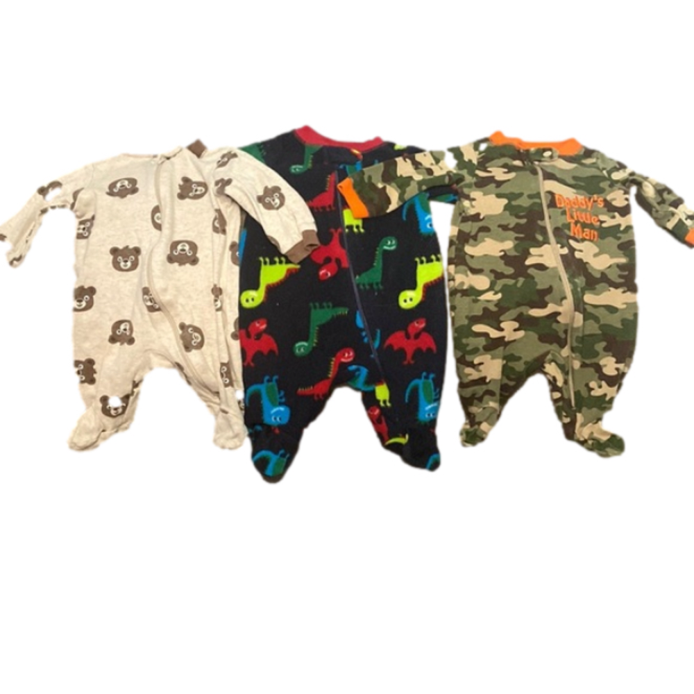 Garanimals Sleepers Bears Dinosaurs Camouflage Lot Of 3 Newborn